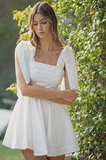 Ontario Cotton Linen Tie Strap Babydoll Dress- White
