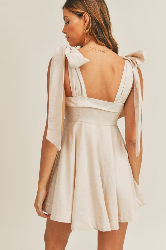 Ontario Cotton Linen Tie Strap Babydoll Dress- Taupe