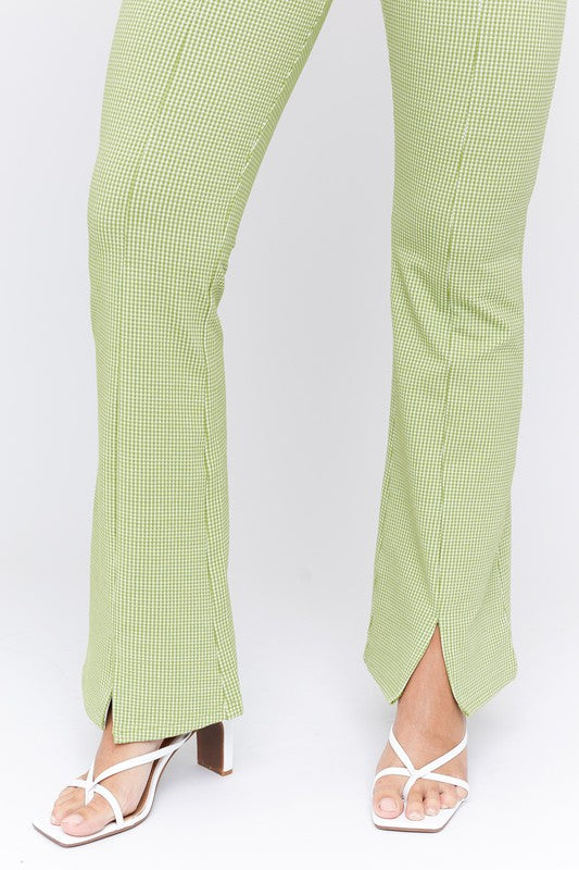 Wait Up Knit Gingham Slit Front Pants