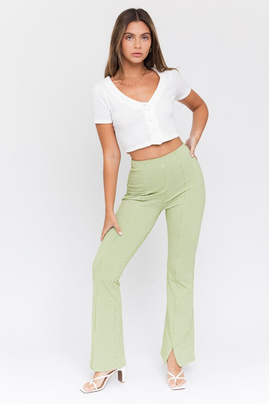 Wait Up Knit Gingham Slit Front Pants