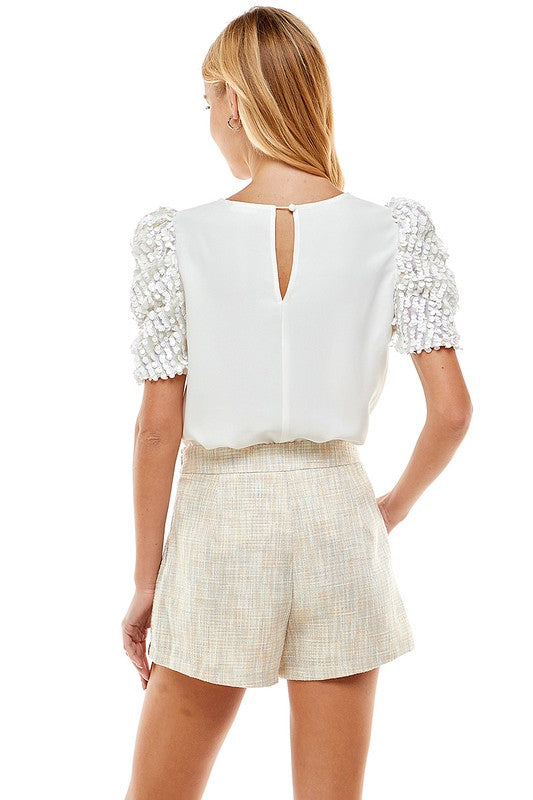 From A Dream Sequin Puff Sleeve Top