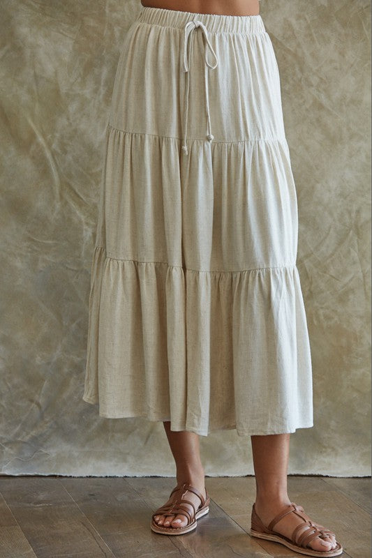 Maven Linen Tiered Midi Skirt