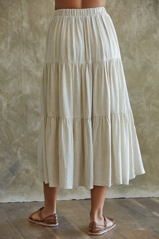 Maven Linen Tiered Midi Skirt