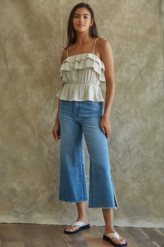 Maven Linen Ruffle Cami Tank Top