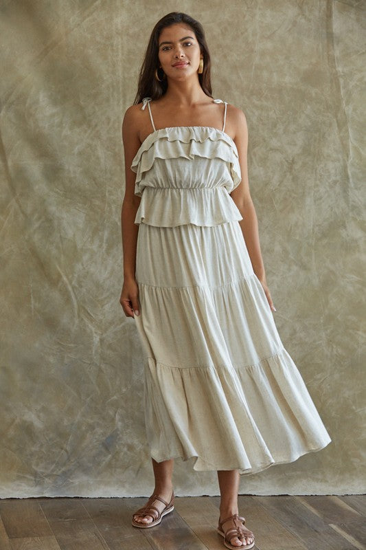Maven Linen Tiered Midi Skirt