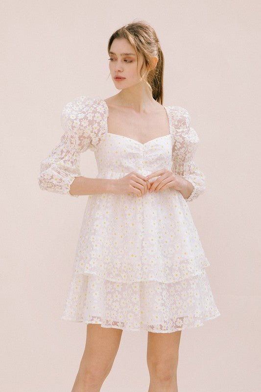 Marly Daisy Applique Floral Babydoll Dress