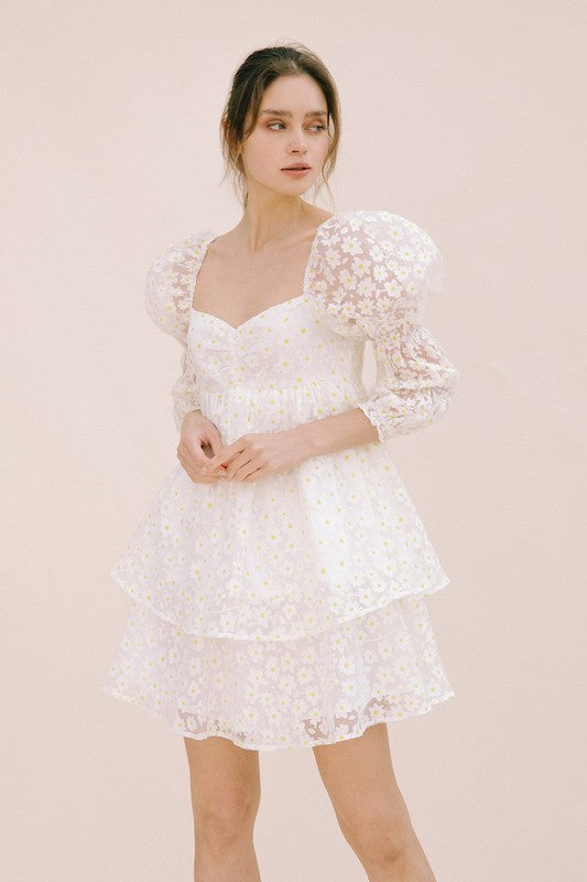 Marly Daisy Applique Floral Babydoll Dress