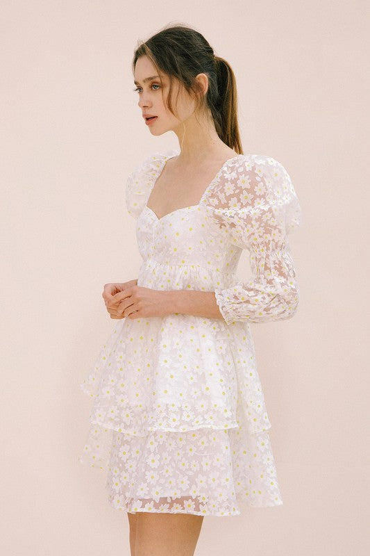 Marly Daisy Applique Floral Babydoll Dress