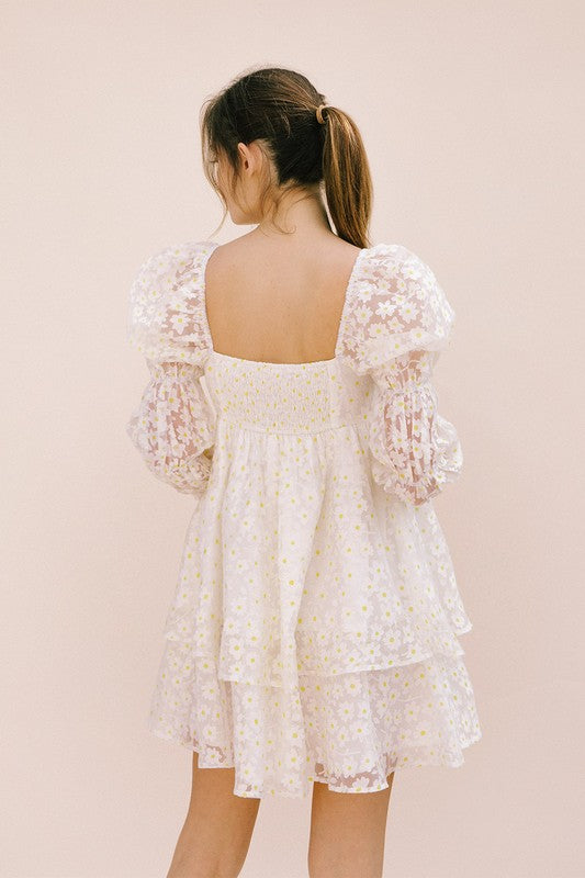 Marly Daisy Applique Floral Babydoll Dress
