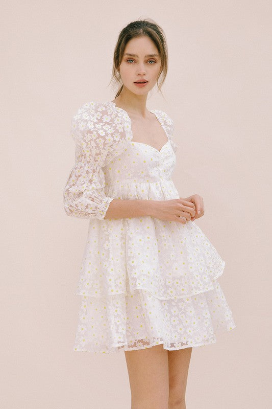 Marly Daisy Applique Floral Babydoll Dress