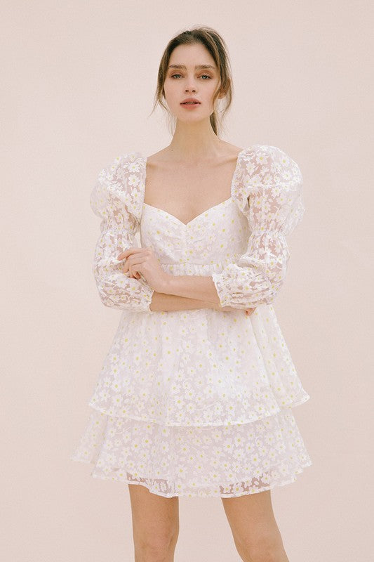 Marly Daisy Applique Floral Babydoll Dress