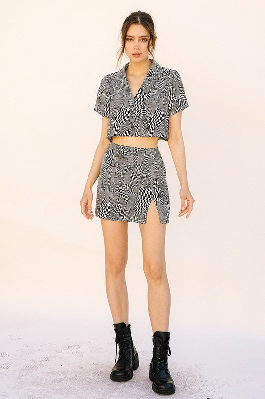 Swirled Checkered Mini Skirt