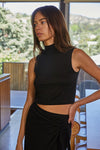 Let's Get Away Mock Neck Knit Top - Black