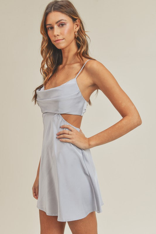 Tatiana Satin Cowl Neck Cutout Dress