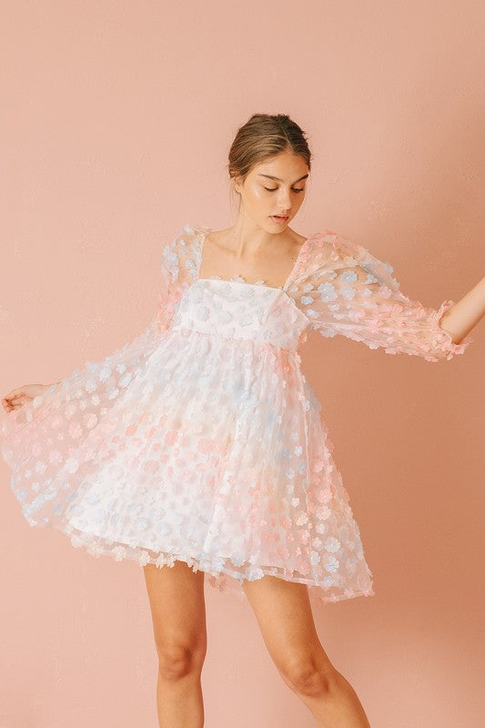 She's Like Spring Tulle Babydoll Dress - Rainbow