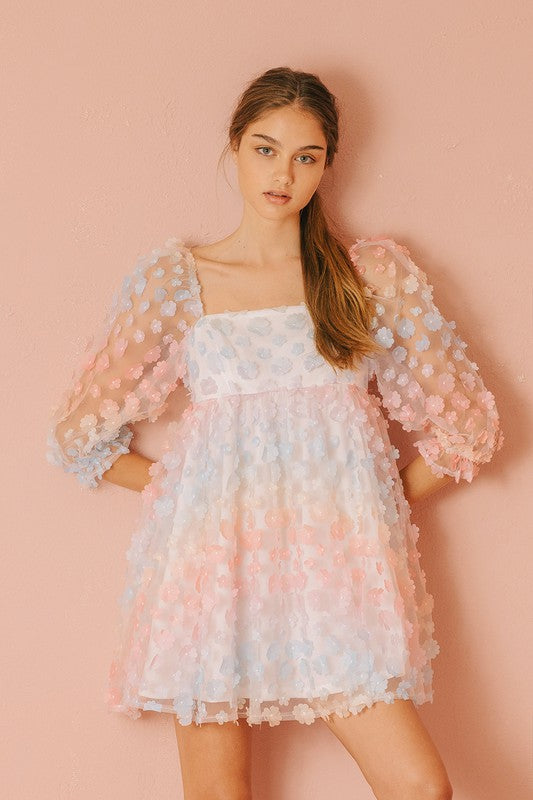She's Like Spring Tulle Babydoll Dress - Rainbow