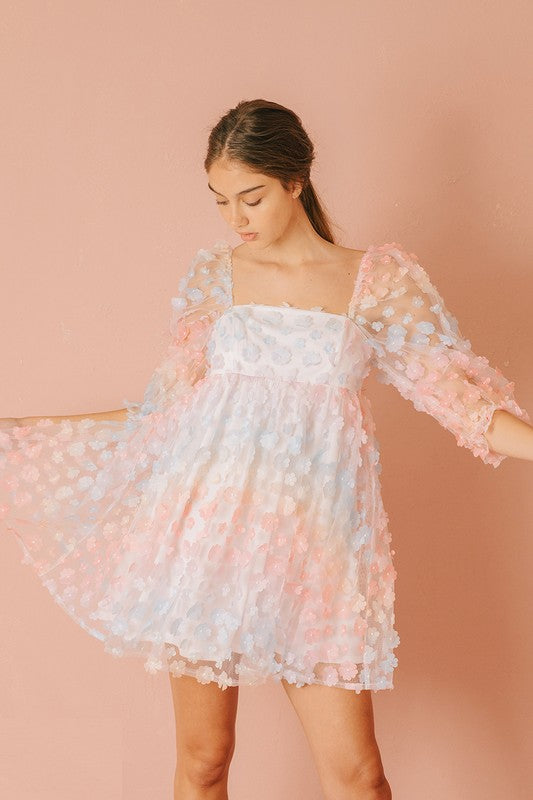 She's Like Spring Tulle Babydoll Dress - Rainbow
