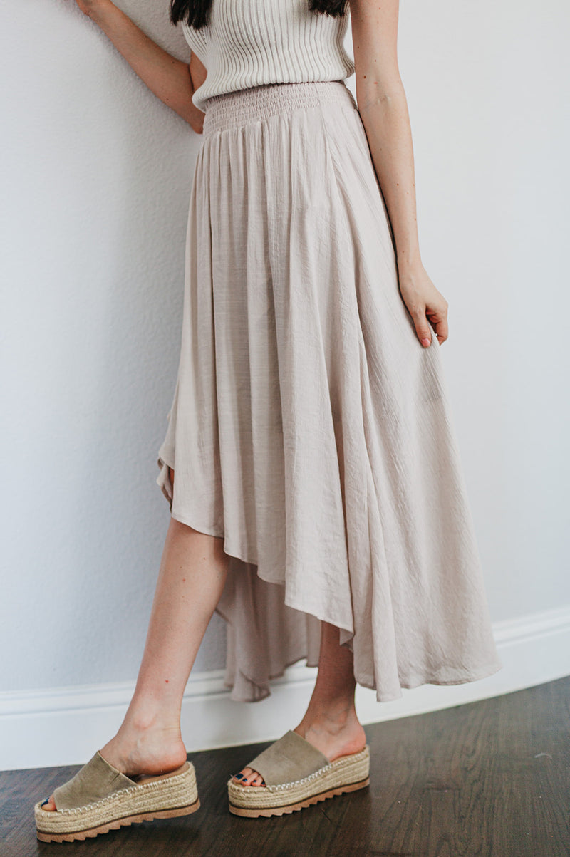 Cove Haven Surplice Midi High Low Skirt- Champagne