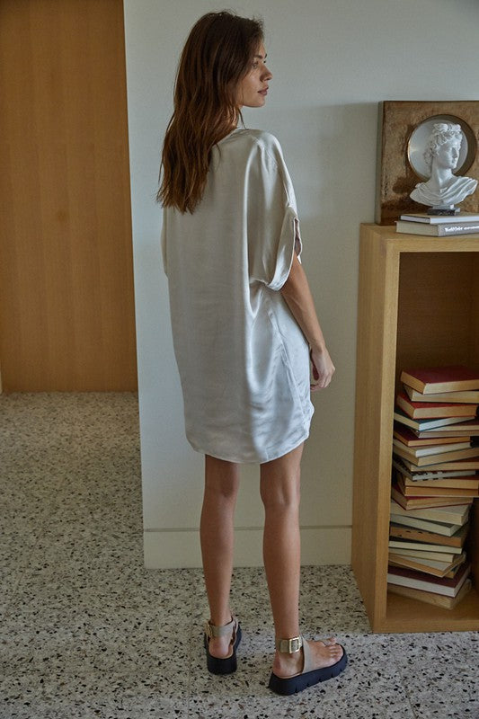 Sophia Satin Tunic Dress - Pearl
