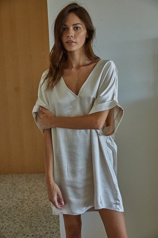 Sophia Satin Tunic Dress - Pearl