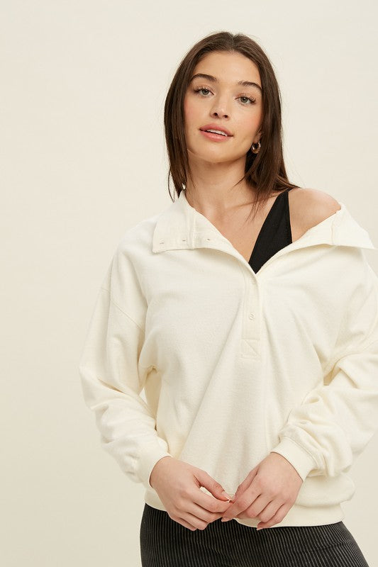 Corrine Pocketed Henley Pullover Sweater