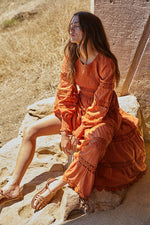 Dahlia Smocked Lace Maxi Dress - Rust
