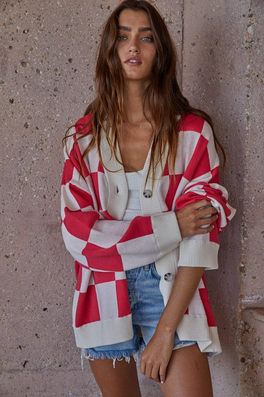 Check Me Out Cardigan - Raspberry