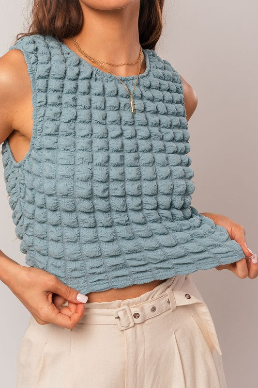 Candice Textured Tank Top- Teal