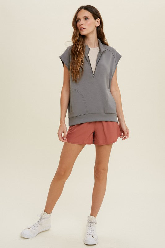Anna Scuba Zipper Sweatshirt Vest - Grey