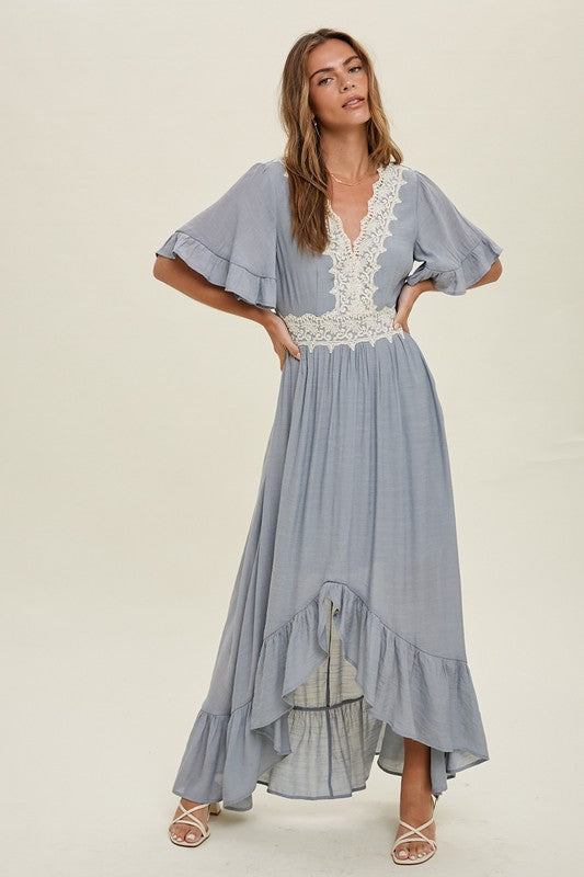 Fontana Lace Trim High-Low Maxi Dress