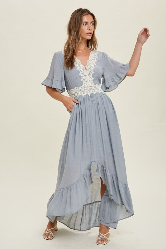 Fontana Lace Trim High-Low Maxi Dress