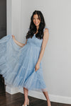 Fairytale Love Tulle Smocked Midi Dress- Blue