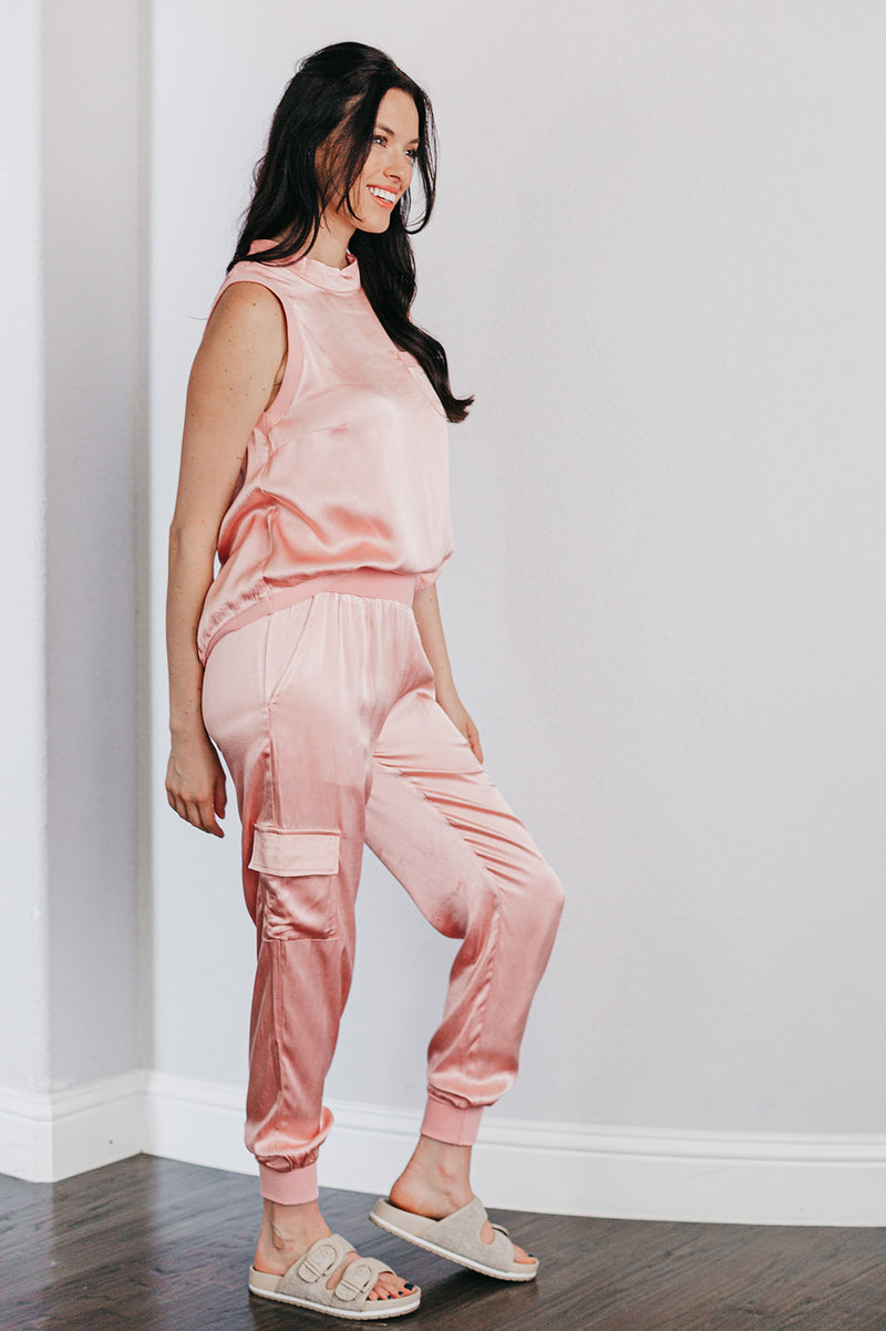 Whitley Satin Pocketed Jogger Pants - Pink