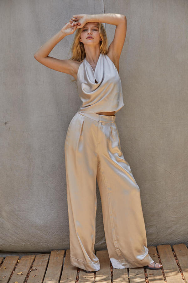 Silky Dreams Cowl Neck Halter Top