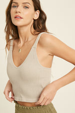 Carsyn Padded Ribbed Cropped Tank - Champagne