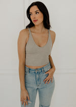 Carsyn Padded Ribbed Cropped Tank - Champagne