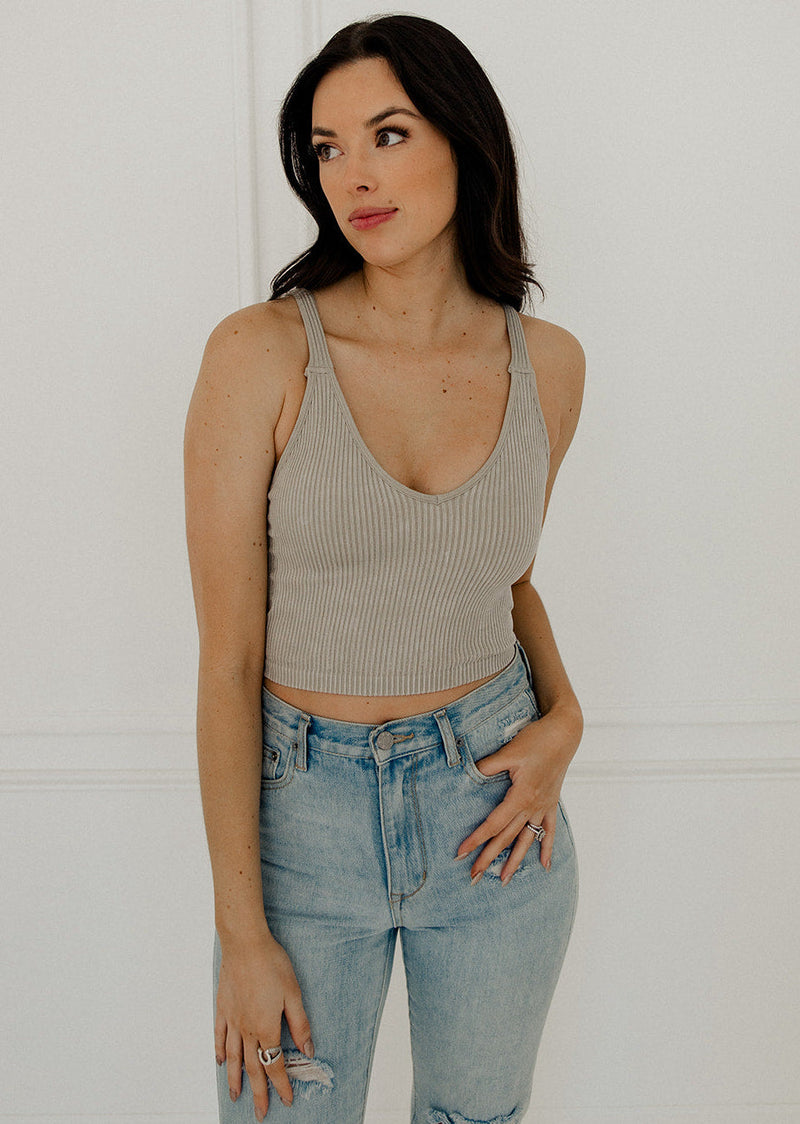 Carsyn Padded Ribbed Cropped Tank - Champagne