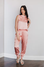 Whitley Satin Pocketed Jogger Pants - Pink