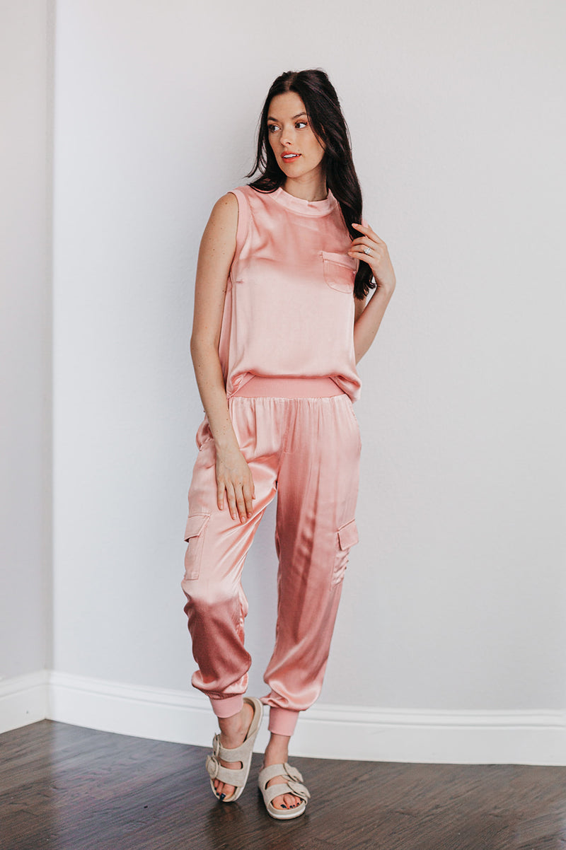 Whitley Satin Pocketed Jogger Pants - Pink