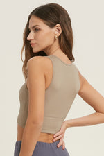 Sculpt Ribbed Padded Tank Top - Mocha