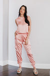 Whitley Satin Pocketed Jogger Pants - Pink