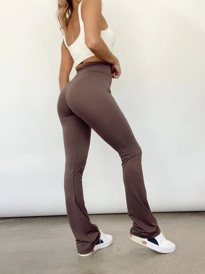 All Set High Rise Flared Pants- Cocoa