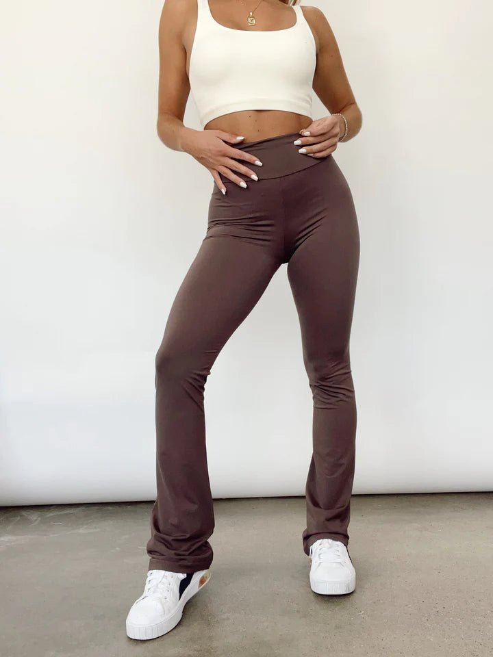 All Set High Rise Flared Pants- Cocoa