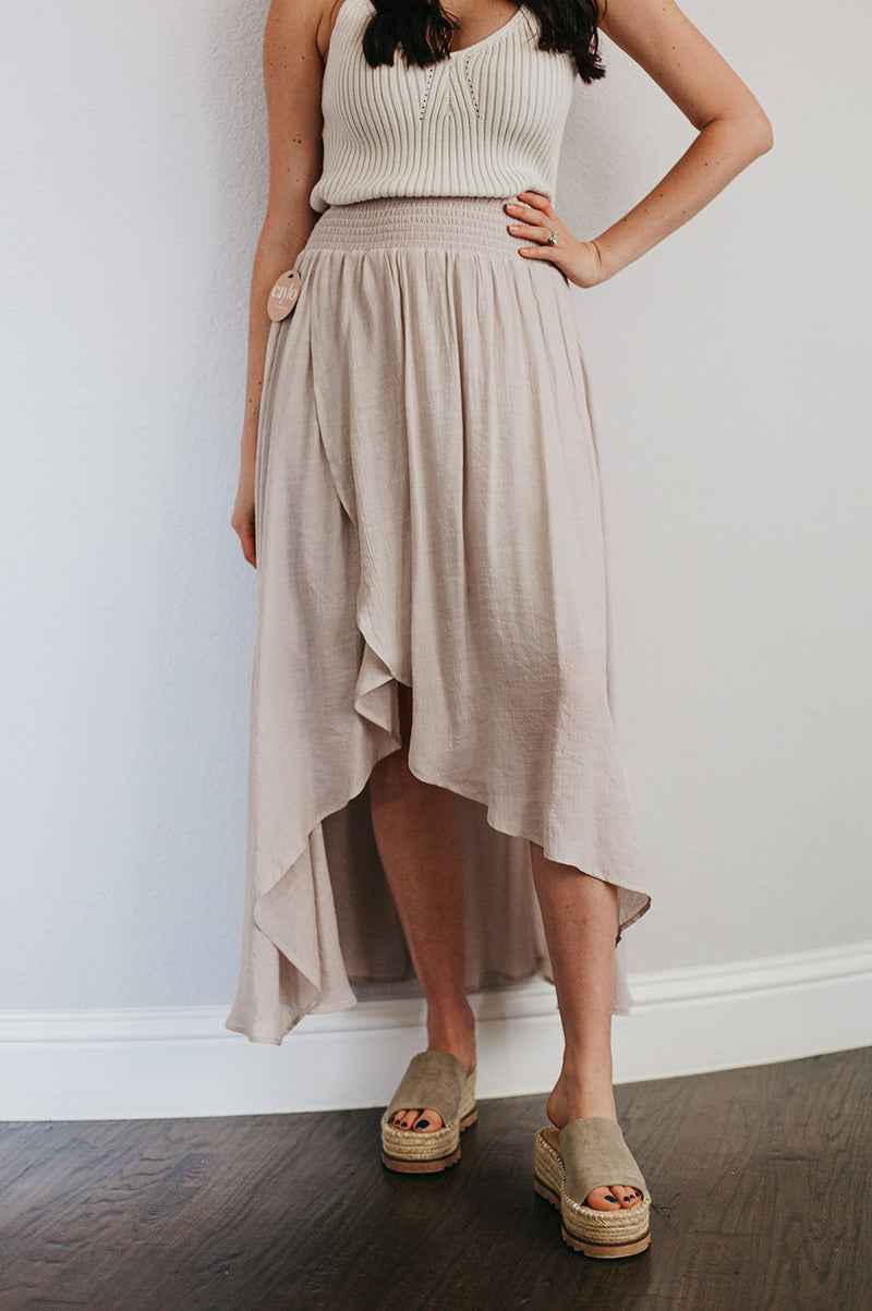 Cove Haven Surplice Midi High Low Skirt- Champagne