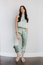 Whitley Satin Pocketed Jogger Pants - Sage