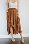 Cove Haven Surplice Midi High Low Skirt- Camel