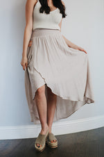 Cove Haven Surplice Midi High Low Skirt- Champagne