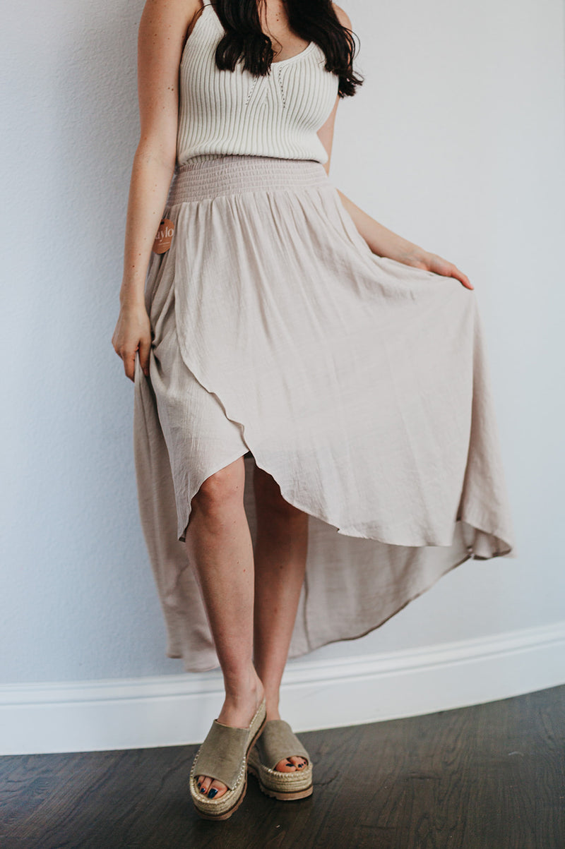 Cove Haven Surplice Midi High Low Skirt- Champagne