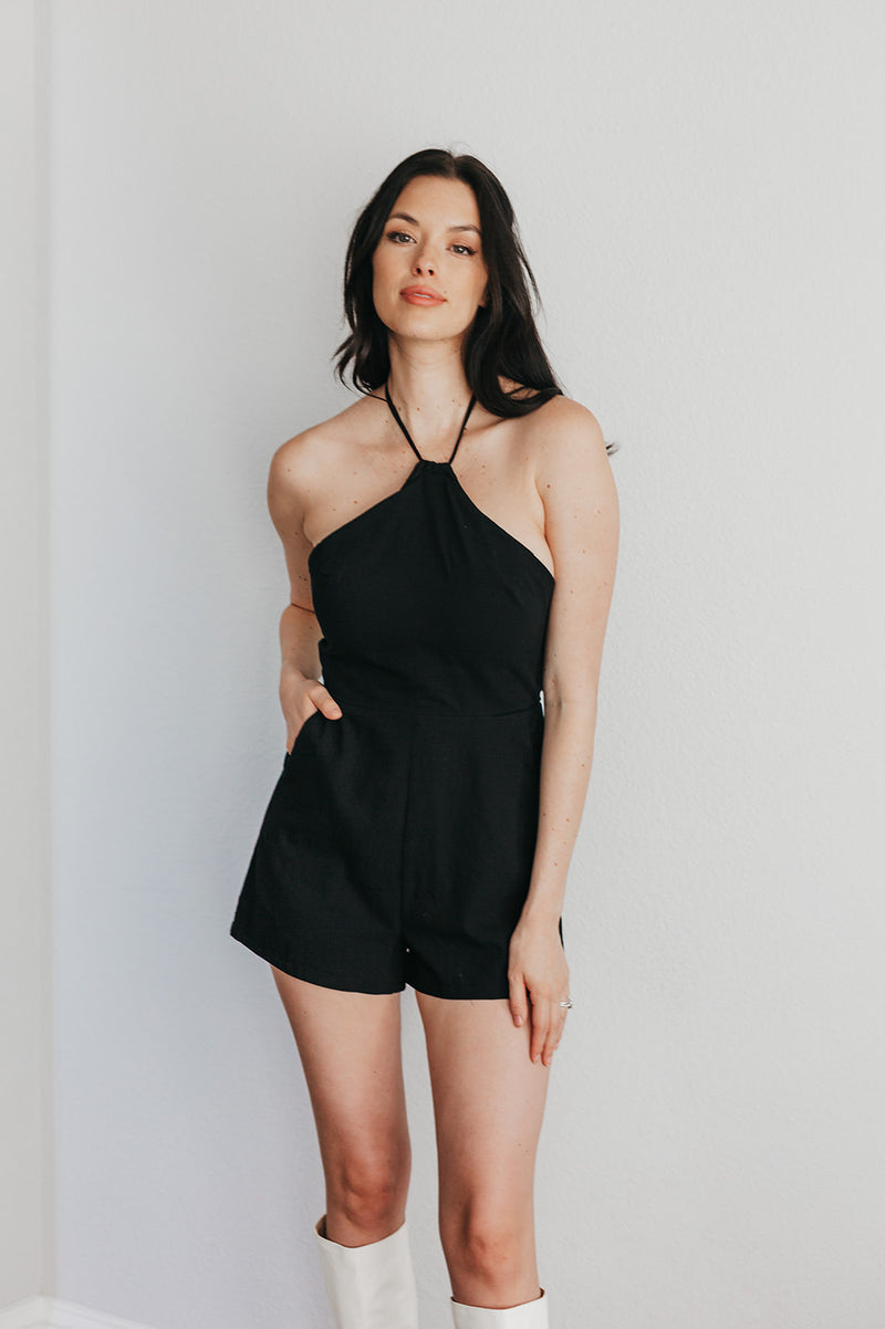 Jordyn Halter Neck Romper - Black