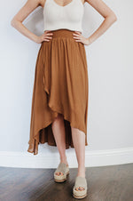 Cove Haven Surplice Midi High Low Skirt- Camel
